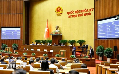 Quốc hội biểu quyết thông qua Luật Báo chí (sửa đổi). (Ảnh: Doãn Tấn/TTXVN)