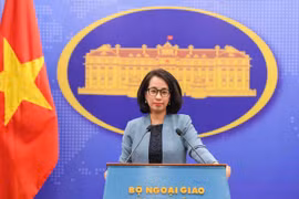 Người phát ngôn Bộ Ngoại giao Phạm Thu Hằng tại họp báo thường kỳ Bộ Ngoại giao chiều 10/4. (Ảnh: BNG)