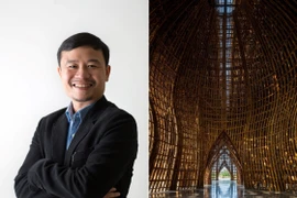 Kiến trúc sư Võ Trọng Nghĩa và công trình Nhà đón Grand World Phú Quốc. (Ảnh: Giải thưởng Fukuoka/Hiroyuki Oki)