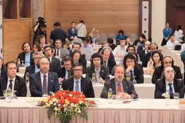 Đại diện các cơ quan ngoại giao trong nước và quốc tế tham dự buổi họp báo. (Ảnh: An Đăng/TTXVN)