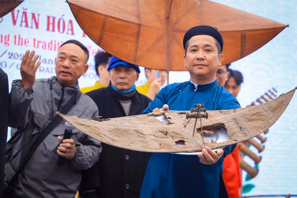 Cận cảnh con diều cổ có niên đại hàng trăm năm gắn liền với nghệ thuật chơi diều sáo ở Song An (Vũ Thư, Thái Bình). (Ảnh: Hoài Nam/Vietnam+)