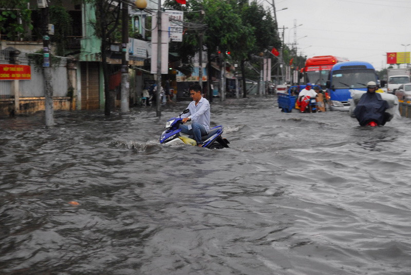 Đường Kinh Dương Vương, Tân Hòa Đông (quận Bình Tân), đường An Dương Vương (quận 6), đường Tô Hiệu (quận Tân Phú) ngập sâu hơn nửa mét…khiến giao thông rất khó khăn, hàng loạt phương tiện bị chết máy.