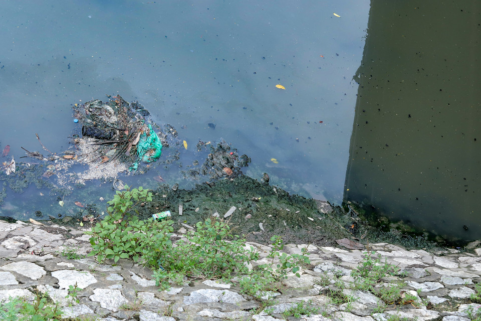 Đồng thời, rác thải trôi nổi cũng khiến tình trạng ô nhiễm nguồn nước của sông Lừ càng thêm nghiêm trọng. (Ảnh: Hoài Nam/Vietnam+)