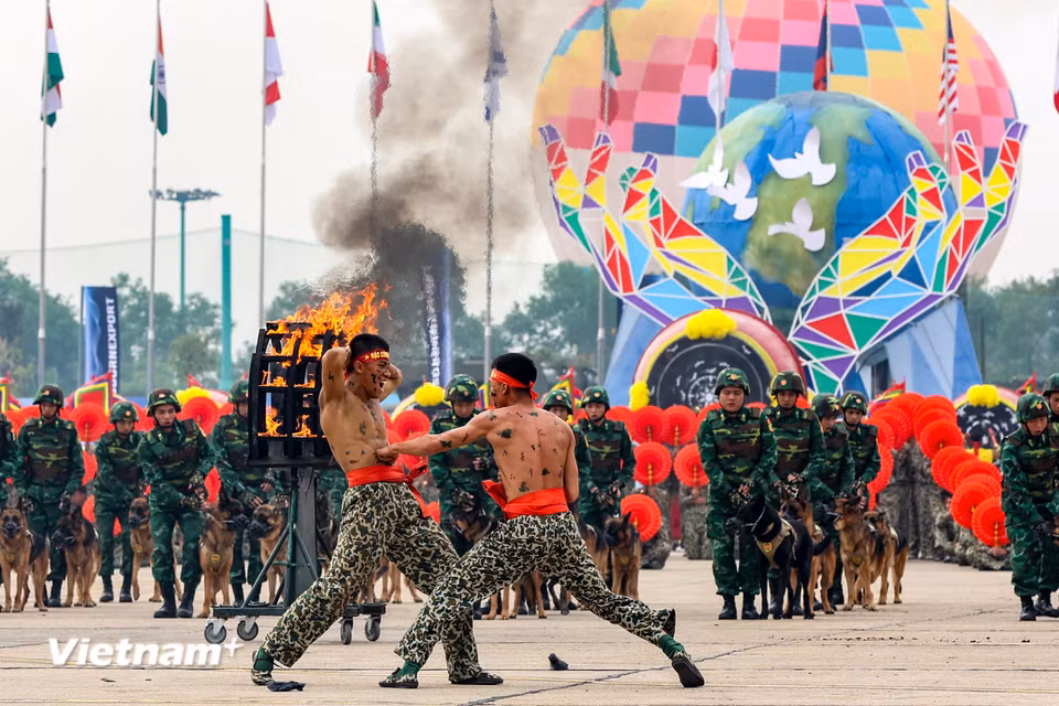 Lực lượng Đặc công Quân đội Nhân dân Việt Nam trình diễn tại buổi tổng duyệt. (Ảnh: Hoài Nam/Vietnam+)