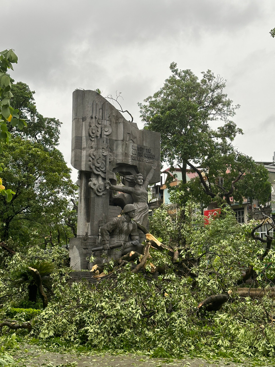 Hai cây to đổ về tượng đài 19/12