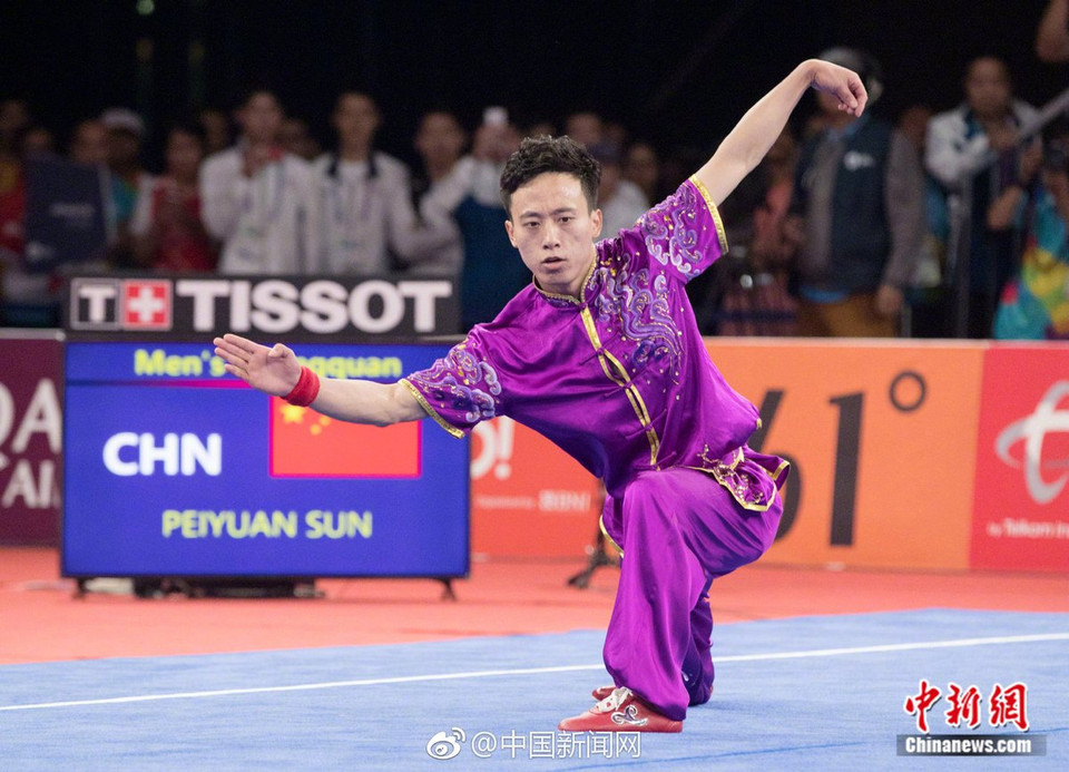Vận động viên wushu Trung Quốc Sun Peiyuan Sun Peiyuan là người đầu tiên giành huy chương vàng của Á vận hội 2018 (Asian Gesm2018) tại Indonesia