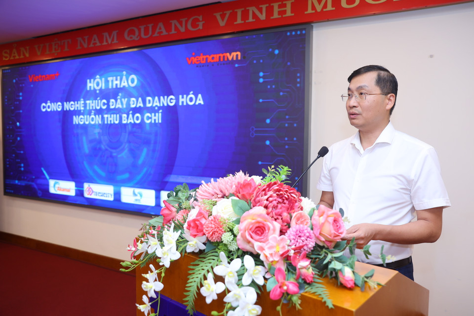 Tổng biên tập Báo Điện tử VietnamPlus Trần Tiến Duẩn phát biểu tại Hội thảo. (Ảnh: PV/Vietnam+)
