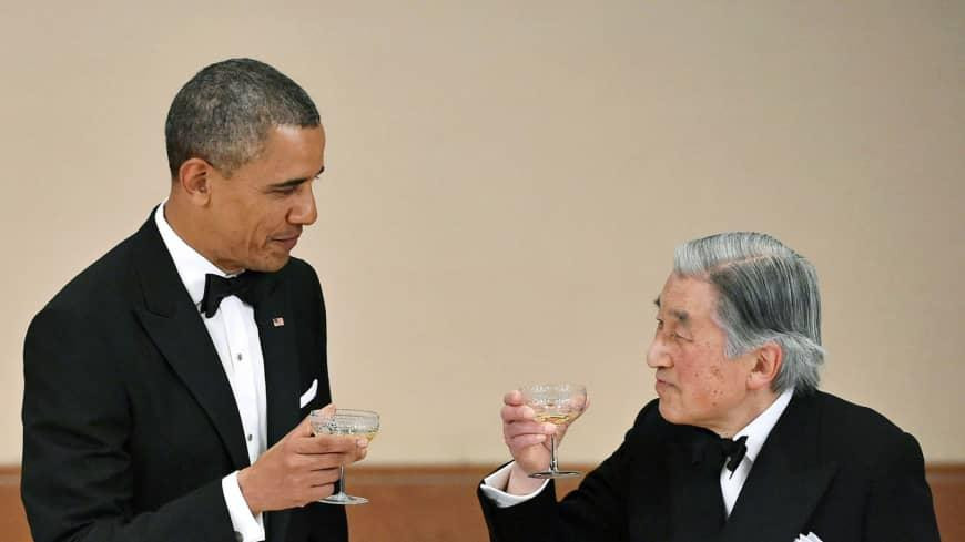 Nhật hoàng Akihito tiếp Tổng thống Mỹ Barack Obama tại Tokyo năm 2014 (Nguồn: Kyodo)