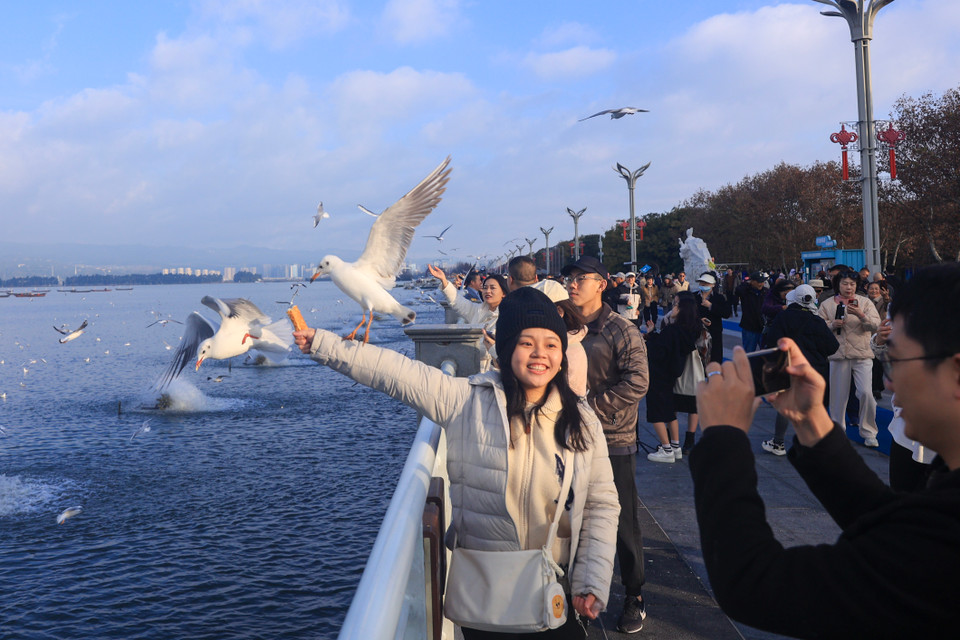 Hàng năm, Côn Minh thu hút hàng triệu lượt khách du lịch cả trong nước và quốc tế đến tham quan vãn cảnh khu vực hồ Điền Trì, mang lại nguồn lợi kinh tế đáng kể cho địa phương. (Ảnh: Hoài Nam/Vietnam+)