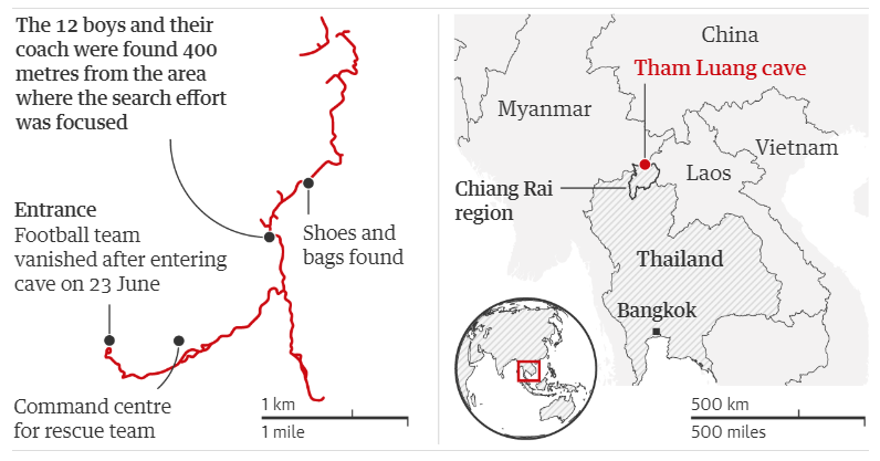 Vị trí tìm thấy đội bóng cách 400m so với nơi mà nhóm tìm kiếm quốc tế tập trung rà soát