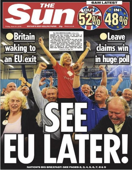 Tờ The Sun cũng có tư tưởng ủng hộ nước Anh rời khỏi EU.