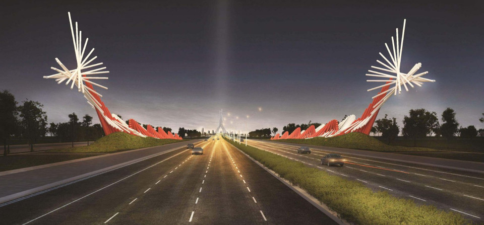 Cầu Tứ Liên có chiều dài 2,9km, cầu chính dài 1km, quy mô mặt cắt ngang theo quy hoạch bảo đảm 6 làn xe cơ giới. (Ảnh: Ban Quản lý dự án)