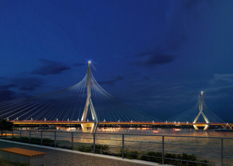 Nhịp cầu dài 1.000m, khoảng cách trụ 500m, đỉnh tháp cao 158m, chịu được động đất cấp 8. (Ảnh: Ban Quản lý dự án)