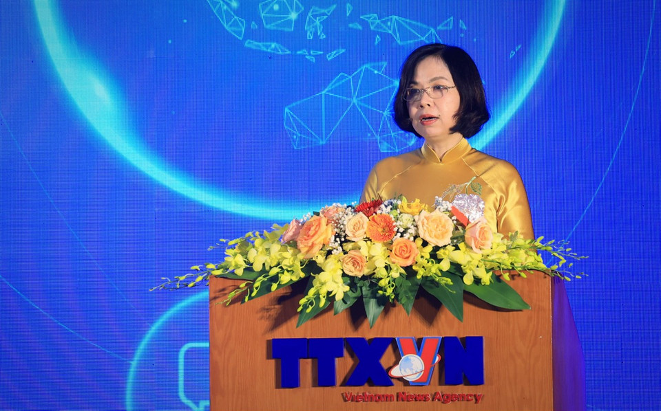 Tổng Giám đốc, Chủ tịch Liên Chi hội Nhà báo Thông tấn xã Việt Nam Vũ Việt Trang cho biết, giải thưởng là nơi hội tụ của các sản phẩm báo chí mới được phát triển trên nền tảng số, rất phù hợp với xu thế phát triển của báo chí hiện nay. (Ảnh: Hoài Nam/Vietnam+)