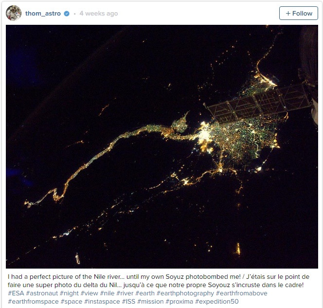 Sông Nil nhìn từ tàu Soyouz (Nguồn: Instagram)