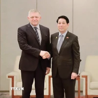 Chủ tịch nước Lương Cường hội kiến Thủ tướng Slovakia Robert Fico. (Ảnh: TTXVN)