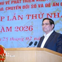 Thủ tướng Phạm Minh Chính chủ trì phiên họp lần thứ nhất năm 2026 của Ban Chỉ đạo về phát triển khoa học, công nghệ, đổi mới sáng tạo, chuyển đổi số và Đề án 06. (Ảnh: Dương Giang/TTXVN)