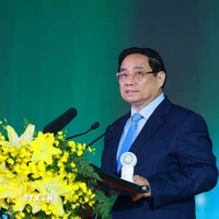 Thủ tướng Phạm Minh Chính phát biểu tại Lễ khánh thành Nhà máy Điện khí LNG Nhơn Trạch 3 và 4. (Ảnh: Dương Giang/TTXVN)