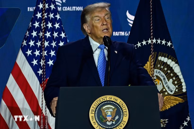 Tổng thống Mỹ Donald Trump phát biểu tại Washington, D.C. (Ảnh: AA/TTXVN phát)