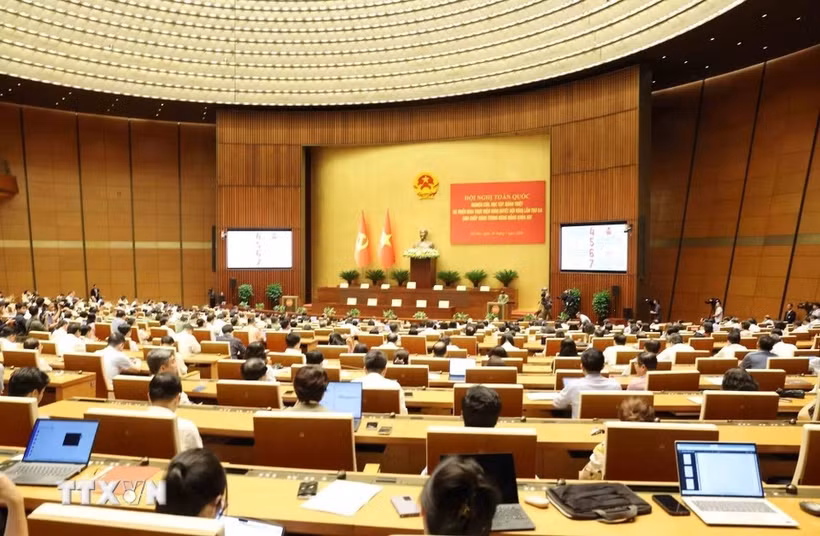 Toàn cảnh Hội nghị toàn quốc quán triệt, triển khai thực hiện Nghị quyết Trung ương 3 diễn ra hôm 29/7 vừa qua tại điểm cầu trung tâm, Hội nghị Diên hồng, Nhà Quốc hội, Hà Nội. (Ảnh: Phương Hoa/TTXVN)