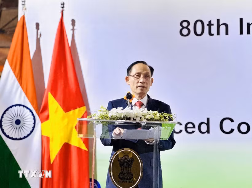 Ủy viên Bộ Chính trị, Bộ trưởng Ngoại giao Lê Hoài Trung phát biểu. (Ảnh: Việt Đức/TTXVN)