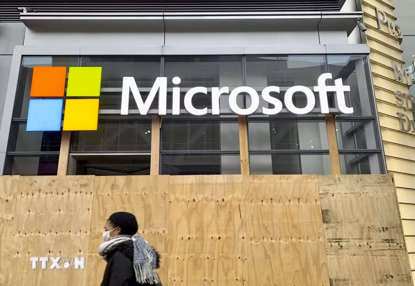 Biểu tượng tập đoàn Microsoft tại New York, Mỹ. (Ảnh: Kyodo/TTXVN)