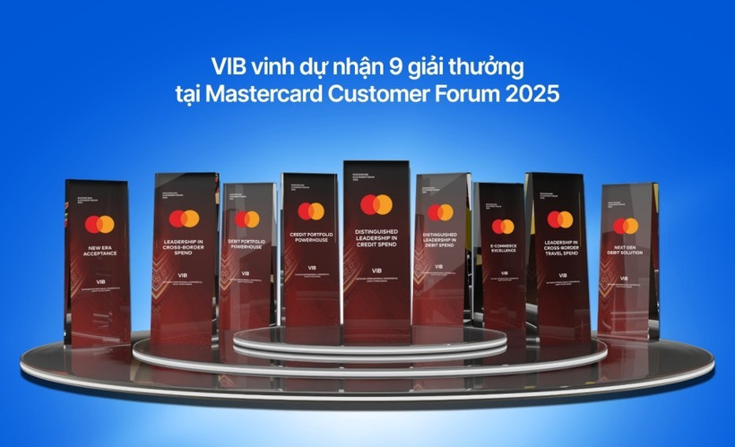 VIB nhận 9 giải thưởng từ Mastercard, khẳng định vị thế dẫn đầu thị trường thẻ. (Ảnh: Vietnam+)