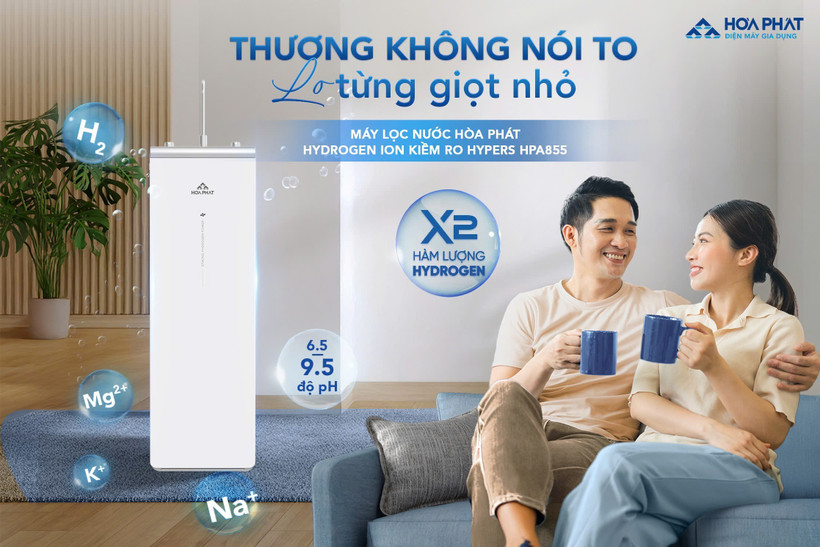Máy lọc nước Hòa Phát Hydrogen ion kiềm HyperS đáp ứng nhu cầu chăm sóc sức khỏe cho các gia đình hiện đại. (Ảnh: Vietnam+)