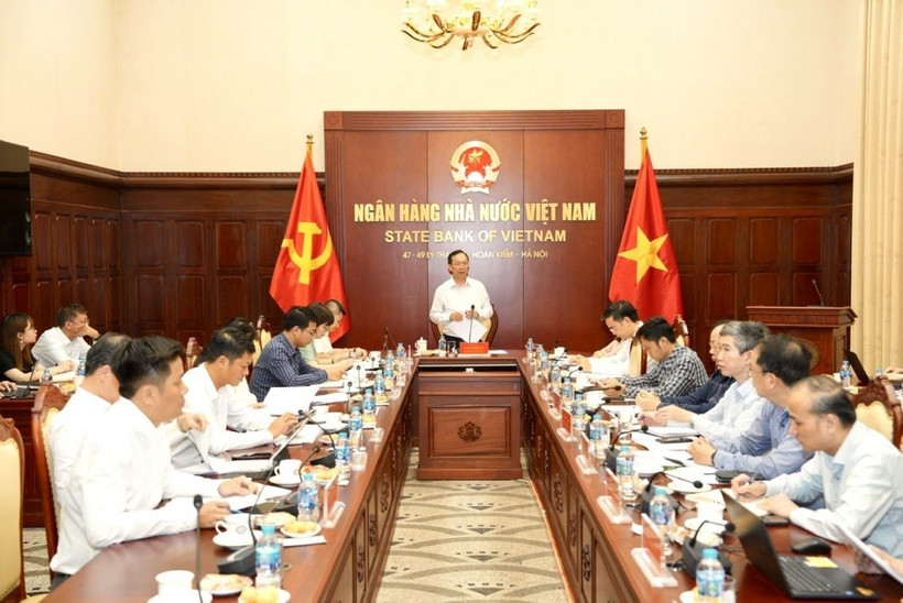 Phó Thống đốc Thường trực Ngân hàng Nhà nước Đào Minh Tú phát biểu tại buổi làm việc. (Ảnh: Vietnam+)