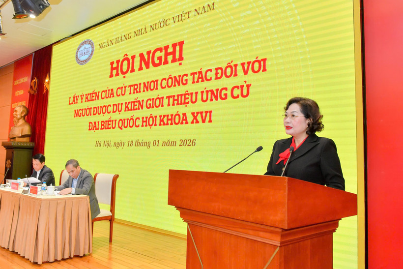 Giới thiệu Thống đốc Nguyễn Thị Hồng ứng cử đại biểu Quốc hội khóa XVI. (Ảnh: Vietnam+)