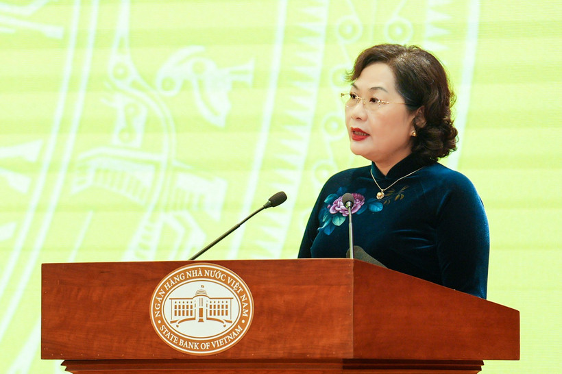 Thống đốc Ngân hàng Nhà nước Nguyễn Thị Hồng phát biểu tại hội nghị. (Ảnh: Vietnam+)