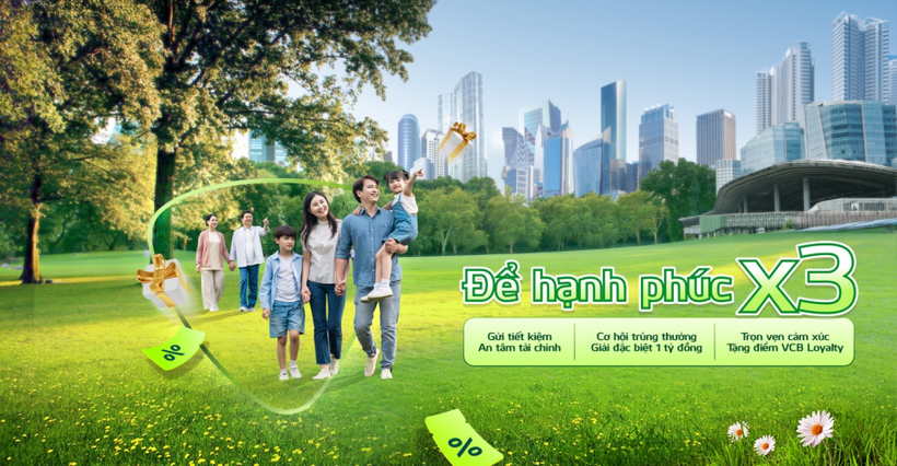 Gửi tiết kiệm, nhân ba niềm vui cùng ngân hàng Vietcombank. (Ảnh: Vietnam+)