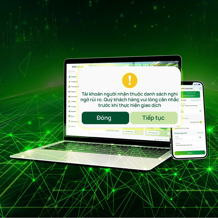 Vietcombank mở rộng tính năng cảnh báo tài khoản nhận tiền nghi ngờ gian lận, lừa đảo. (Ảnh: Vietnam+)