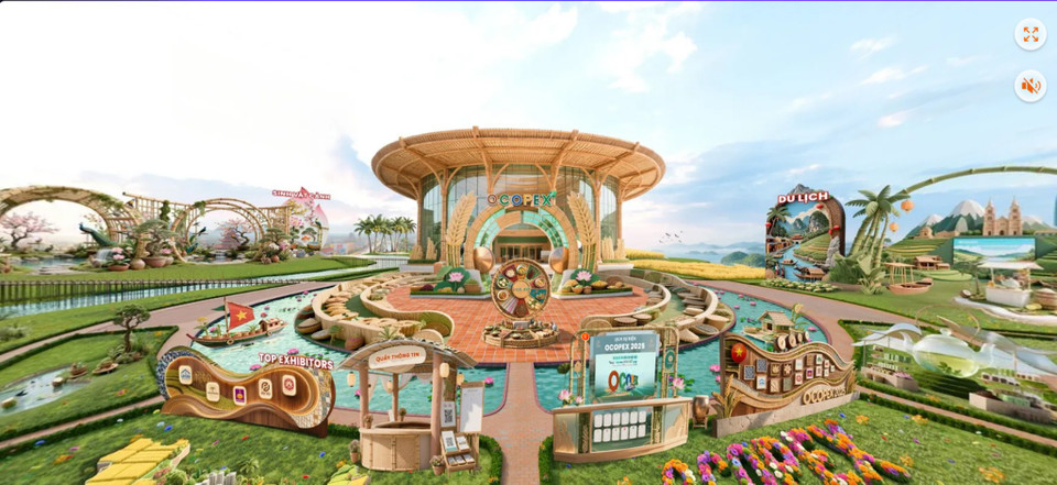 Lần đầu tiên, một hội chợ OCOP tại Việt Nam được số hóa hoàn toàn thông qua triển lãm trực tuyến OCOPEX 2025 trên nền tảng thương mại điện tử B2B Arobid.com. Tại đây, các gian hàng truyền thống được mô phỏng lại dưới dạng gian hàng ảo, giúp khách hàng, đối tác trong và ngoài nước có thể tham quan, tìm hiểu, kết nối và đặt hàng trực tiếp 24/7 mà không cần có mặt tại sự kiện. (Ảnh: Bảo Ngọc/Vietnam+)