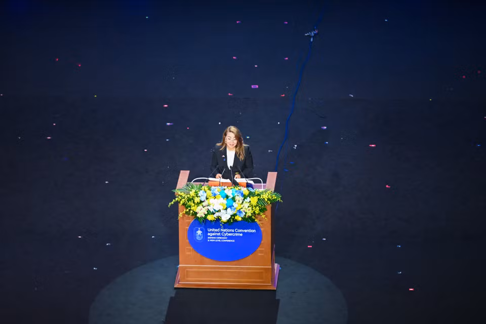 Bà Ghada Fathi Waly - Giám đốc Điều hành Văn phòng Liên hợp quốc về Ma túy và Tội phạm (UNODC) phát biểu. (Ảnh: Minh Sơn/Vietnam+)