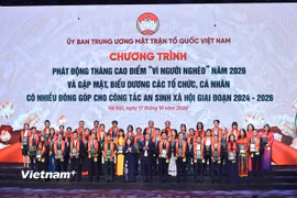 Ủy ban Trung ương Mặt trận Tổ quốc Việt Nam tổ chức Chương trình phát động Tháng cao điểm “Vì người nghèo” năm 2026 và biểu dương các tổ chức, cá nhân có nhiều đóng góp xuất sắc cho công tác an sinh xã hội giai đoạn 2024 - 2026. (Ảnh: PV/Vietnam+)