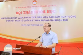 Phó Chủ tịch Ủy ban Trung ương Mặt trận Tổ quốc Việt Nam Việt Nam, Hoàng Công Thủy phát biểu tại Hội thảo. (Ảnh: PV/Vietnam+)