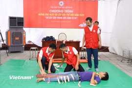 Chương trình hưởng ứng Ngày Sơ cấp cứu thế giới năm 2026 với chủ đề “Sơ cấp cứu trong bối cảnh di cư” được tổ chức tại Phú Thọ ngày 10/9. (Ảnh: PV/Vietnam+)