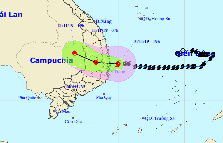 Vị trí và đường đi của cơn bão. (Nguồn: nchmf.gov.vn) Bão số 6 suy yếu sau khi vào vùng biển các tỉnh Bình Định-Khánh Hòa ảnh 1