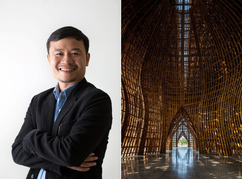 Kiến trúc sư Võ Trọng Nghĩa và công trình Nhà đón Grand World Phú Quốc. (Ảnh: Giải thưởng Fukuoka/Hiroyuki Oki)