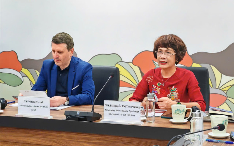 Phó Giáo sư-Tiến sỹ Nguyễn Thị Thu Phương, Viện trưởng Viện Văn hóa Nghệ thuật, Thể thao và Du lịch Việt Nam phát biểu tại chương trình. (Ảnh: BTC)