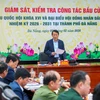 Đoàn giám sát, kiểm tra của Ủy ban Thường vụ Quốc hội và Hội đồng Bầu cử Quốc gia do Đại tướng Lương Tam Quang, Ủy viên Bộ Chính trị, Bộ trưởng Bộ Công an làm Trưởng đoàn làm việc với Ủy ban Bầu cử thành phố Đà Nẵng. (Ảnh: Thanh Phong/Vietnam+)