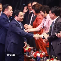 Thủ tướng Phạm Minh Chính đến dự Lễ trao Giải thưởng toàn quốc về Thông tin Đối ngoại lần thứ XI. (Ảnh: Dương Giang/TTXVN)