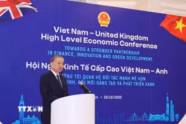 Tổng Bí thư Tô Lâm phát biểu tại Hội nghị Kinh tế Cấp cao Việt Nam - Anh. (Ảnh: Thống Nhất/TTXVN)