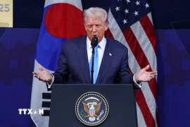 Tổng thống Mỹ Donald Trump phát biểu tại Hội nghị thượng đỉnh doanh nghiệp APEC 2025 ở Gyeongju, Hàn Quốc ngày 29/10/2025. (Ảnh: Kyodo/TTXVN)