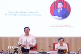 Giáo sư-Tiến sỹ Nguyễn Xuân Thắng, Chủ tịch Hội đồng Lý luận Trung ương phát biểu. (Ảnh: Văn Điệp/TTXVN)