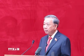 Tổng Bí thư Tô Lâm phát biểu tại Đại hội đại biểu Đảng bộ Công an Trung ương lần thứ VIII, nhiệm kỳ 2025-2030. (Ảnh: Thống Nhất/TTXVN)