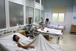 Hiện 3 bệnh nhân nặng đang trong tình trạng hôn mê phải thở máy, còn 3 bệnh nhân nhẹ hơn đang được theo dõi. (Ảnh: Văn Tý/TTXVN)
