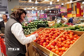 Khách hàng chọn cà chua trong siêu thị Walmart tại thủ đô Mexico City, Mexico. (Ảnh: Phi Hùng/TTXVN)
