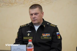 Đô đốc Viktor Nikolayevich Liina, Tư lệnh Hạm đội Thái Bình Dương Liên bang Nga tại buổi làm việc. (Ảnh: Kiều Trinh/Vietnam+)